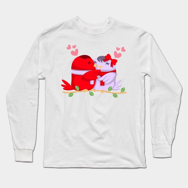 Valentines Love Birds Cute Romantic Red Long Sleeve T-Shirt by ToddHeal